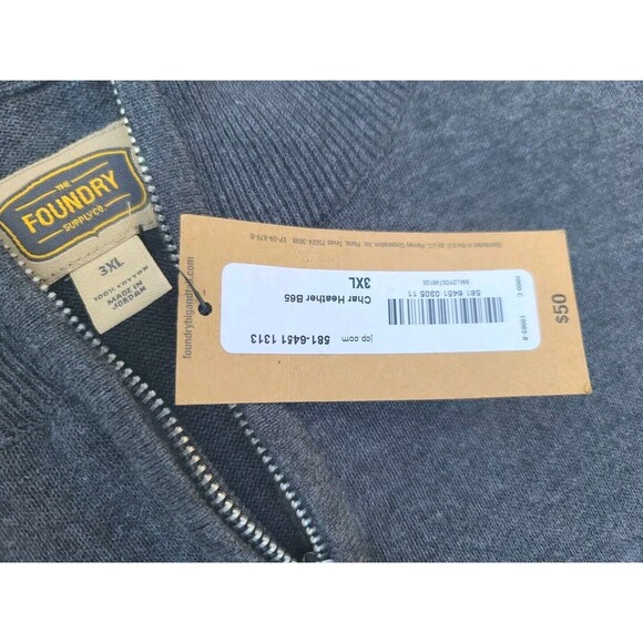 NWT The Foundry Pullover 1/4 Zip Long Sleeve Sweater Men's 3XL Gray PLUS - Picture 4 of 5